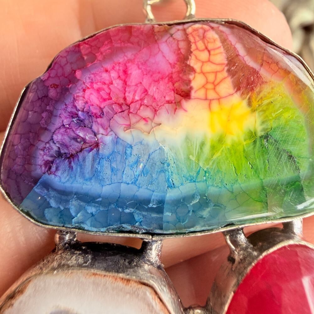 Rainbow Solar Quartz Ruby Agate 925 Silver Plated Pendant - Picture 5 of 8